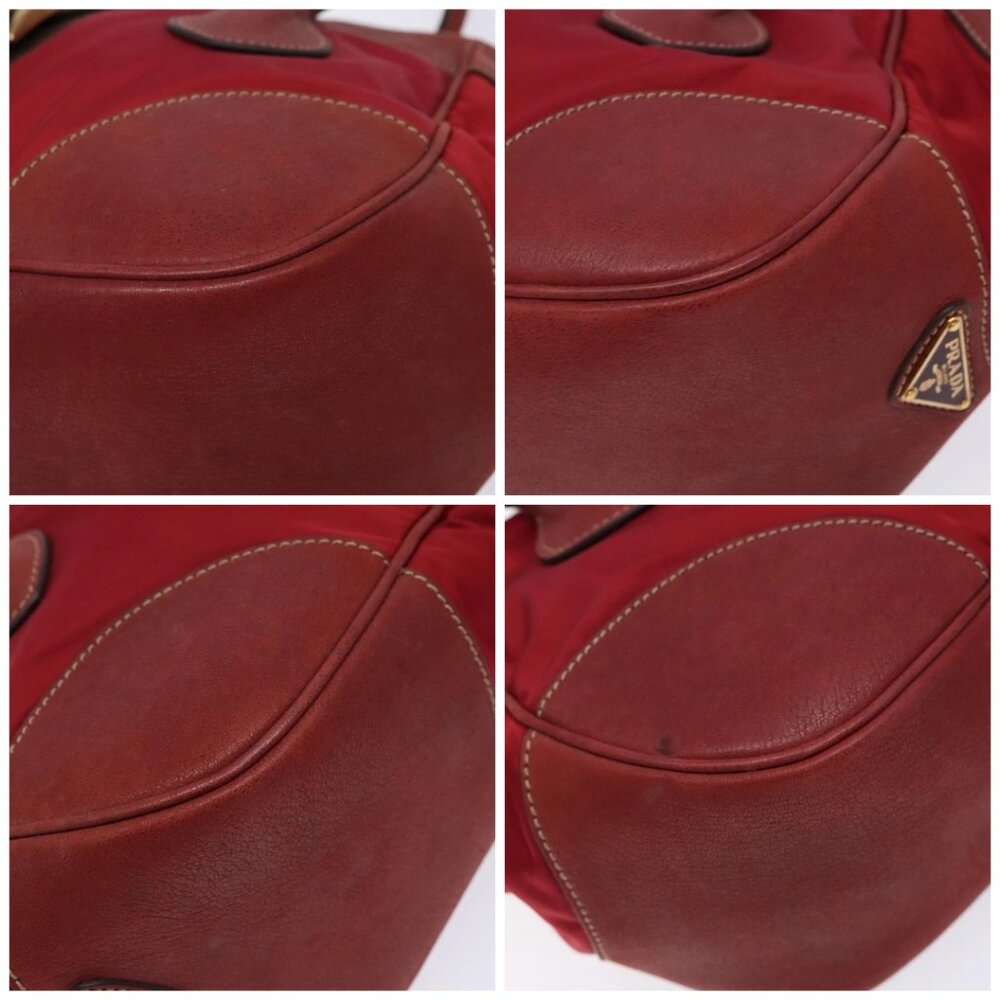PRADA Shoulder Bag Leather Nylon Red Gold Auth 138849 - Picture 14 of 16